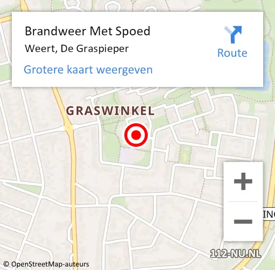 Locatie op kaart van de 112 melding: Brandweer Met Spoed Naar Weert, De Graspieper op 17 juli 2018 18:20