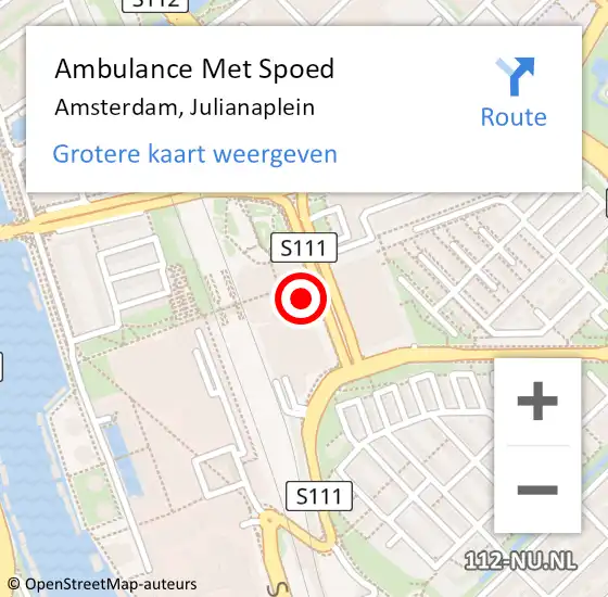 Locatie op kaart van de 112 melding: Ambulance Met Spoed Naar Amsterdam, Julianaplein op 17 juli 2018 18:39