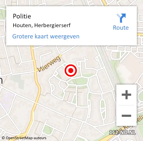 Locatie op kaart van de 112 melding: Politie Houten, Herbergierserf op 17 juli 2018 18:49