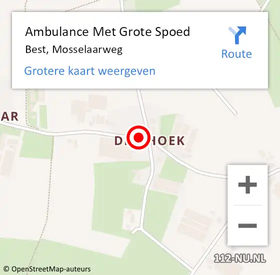 Locatie op kaart van de 112 melding: Ambulance Met Grote Spoed Naar Best, Mosselaarweg op 17 juli 2018 19:05