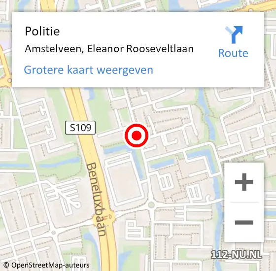 Locatie op kaart van de 112 melding: Politie Amstelveen, Eleanor Rooseveltlaan op 17 juli 2018 19:18