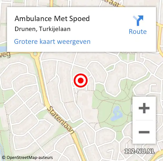 Locatie op kaart van de 112 melding: Ambulance Met Spoed Naar Drunen, Turkijelaan op 17 juli 2018 19:34