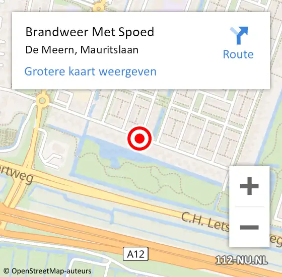 Locatie op kaart van de 112 melding: Brandweer Met Spoed Naar De Meern, Mauritslaan op 17 juli 2018 20:51