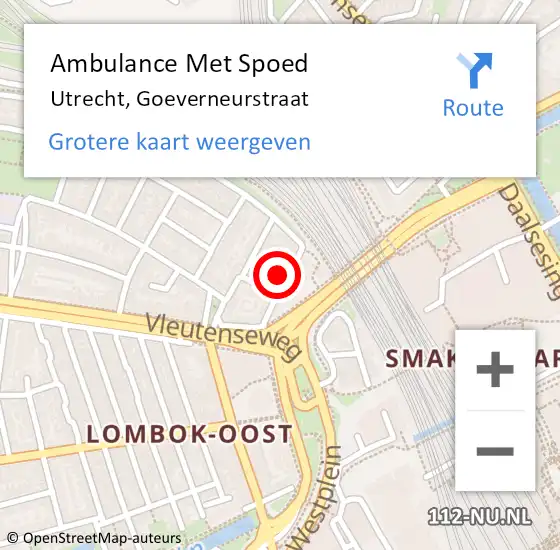 Locatie op kaart van de 112 melding: Ambulance Met Spoed Naar Utrecht, Goeverneurstraat op 17 juli 2018 20:53