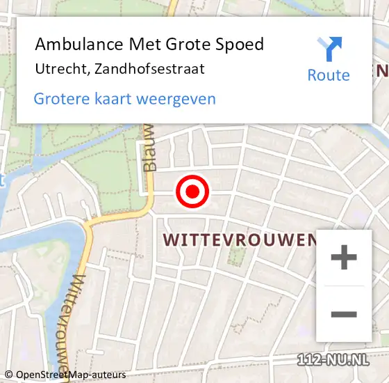 Locatie op kaart van de 112 melding: Ambulance Met Grote Spoed Naar Utrecht, Zandhofsestraat op 17 juli 2018 20:56