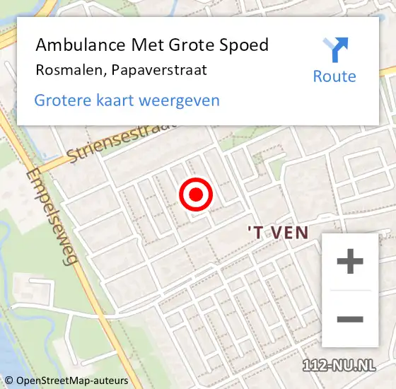 Locatie op kaart van de 112 melding: Ambulance Met Grote Spoed Naar Rosmalen, Papaverstraat op 17 juli 2018 21:38