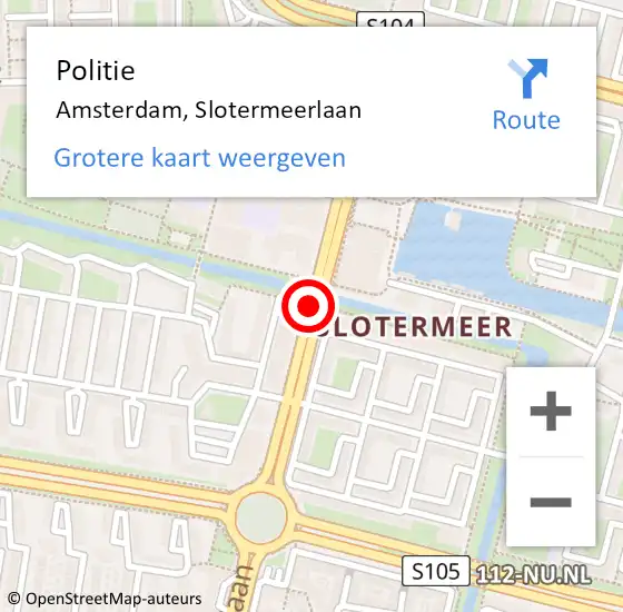 Locatie op kaart van de 112 melding: Politie Amsterdam, Slotermeerlaan op 17 juli 2018 22:21