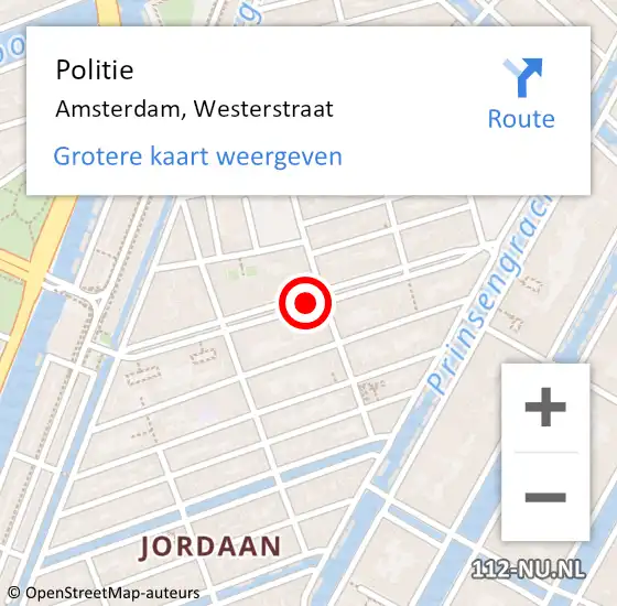 Locatie op kaart van de 112 melding: Politie Amsterdam, Westerstraat op 17 juli 2018 22:31