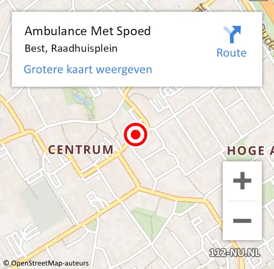 Locatie op kaart van de 112 melding: Ambulance Met Spoed Naar Best, Raadhuisplein op 17 juli 2018 22:36