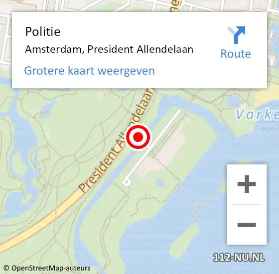 Locatie op kaart van de 112 melding: Politie Amsterdam, President Allendelaan op 17 juli 2018 22:53