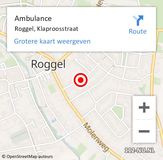 Locatie op kaart van de 112 melding: Ambulance Roggel, Klaproosstraat op 17 juli 2018 23:10