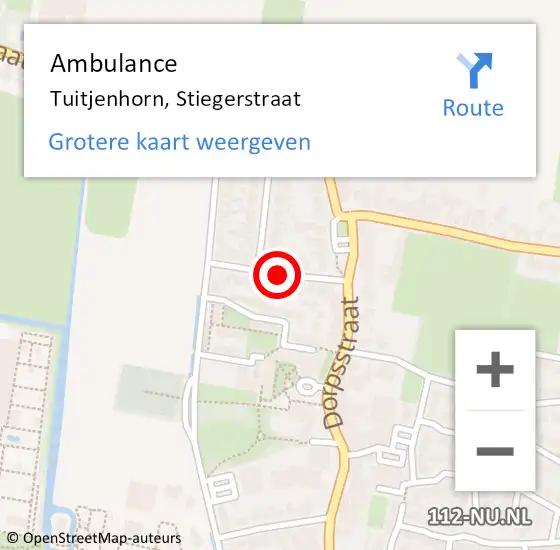 Locatie op kaart van de 112 melding: Ambulance Tuitjenhorn, Stiegerstraat op 17 juli 2018 23:30