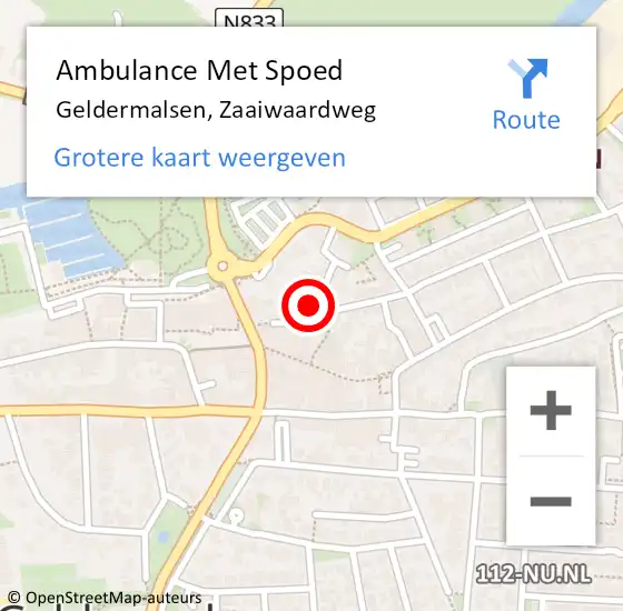 Locatie op kaart van de 112 melding: Ambulance Met Spoed Naar Geldermalsen, Zaaiwaardweg op 17 juli 2018 23:37