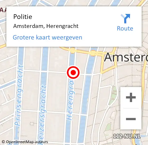 Locatie op kaart van de 112 melding: Politie Amsterdam, Herengracht op 18 juli 2018 00:16