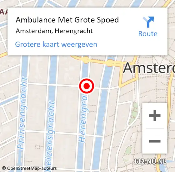 Locatie op kaart van de 112 melding: Ambulance Met Grote Spoed Naar Amsterdam, Herengracht op 18 juli 2018 00:16