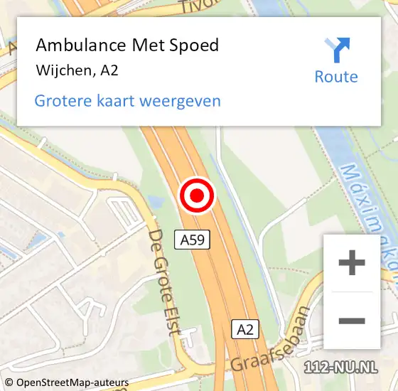 Locatie op kaart van de 112 melding: Ambulance Met Spoed Naar Wijchen, A2 op 18 juli 2018 00:56