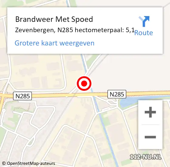 Locatie op kaart van de 112 melding: Brandweer Met Spoed Naar Zevenbergen, N285 hectometerpaal: 5,1 op 18 juli 2018 00:58