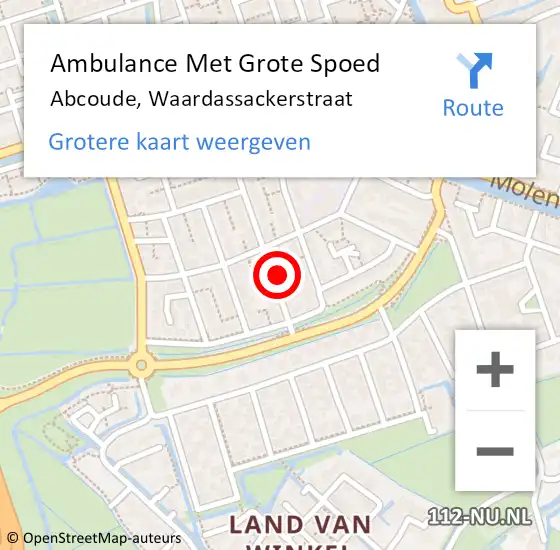 Locatie op kaart van de 112 melding: Ambulance Met Grote Spoed Naar Abcoude, Waardassackerstraat op 18 juli 2018 01:01