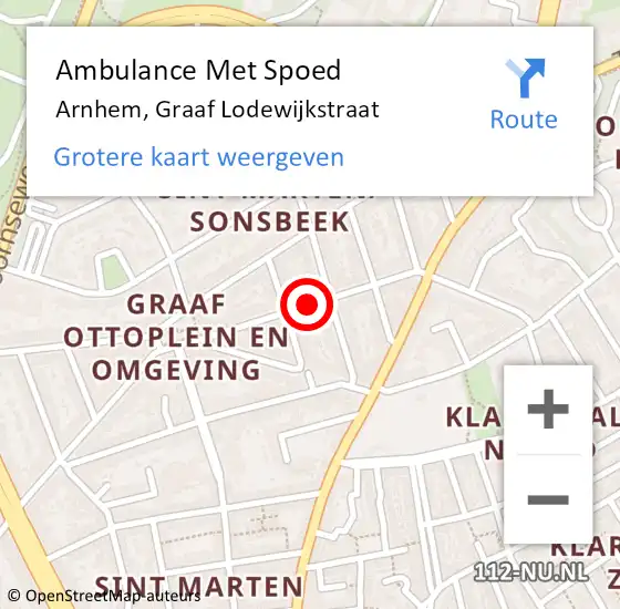 Locatie op kaart van de 112 melding: Ambulance Met Spoed Naar Arnhem, Graaf Lodewijkstraat op 18 juli 2018 01:39