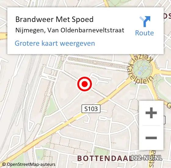 Locatie op kaart van de 112 melding: Brandweer Met Spoed Naar Nijmegen, Van Oldenbarneveltstraat op 18 juli 2018 01:51