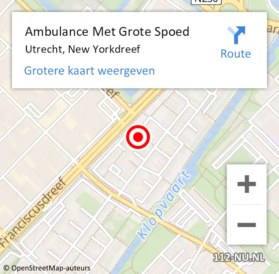 Locatie op kaart van de 112 melding: Ambulance Met Grote Spoed Naar Utrecht, New Yorkdreef op 18 juli 2018 01:56