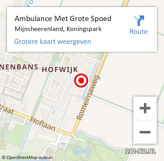 Locatie op kaart van de 112 melding: Ambulance Met Grote Spoed Naar Mijnsheerenland, Koningspark op 18 juli 2018 03:13