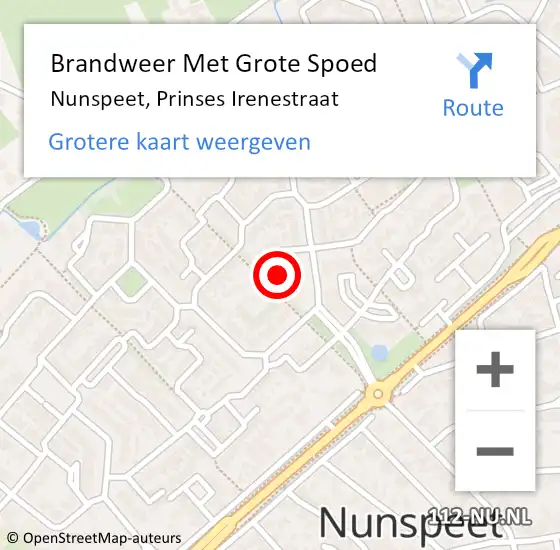 Locatie op kaart van de 112 melding: Brandweer Met Grote Spoed Naar Nunspeet, Prinses Irenestraat op 18 juli 2018 05:04