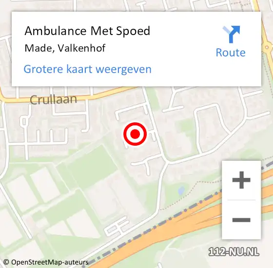 Locatie op kaart van de 112 melding: Ambulance Met Spoed Naar Made, Valkenhof op 18 juli 2018 06:08