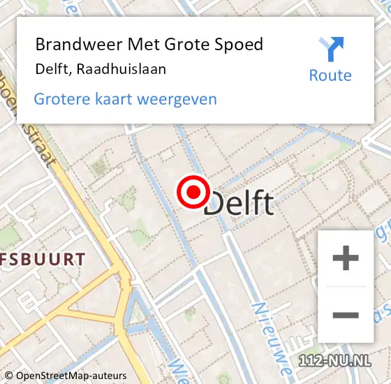 Locatie op kaart van de 112 melding: Brandweer Met Grote Spoed Naar Delft, Raadhuislaan op 18 juli 2018 06:19