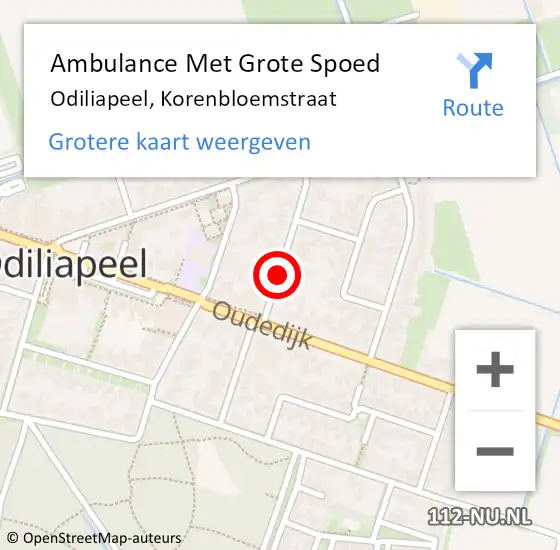 Locatie op kaart van de 112 melding: Ambulance Met Grote Spoed Naar Odiliapeel, Korenbloemstraat op 18 juli 2018 07:33