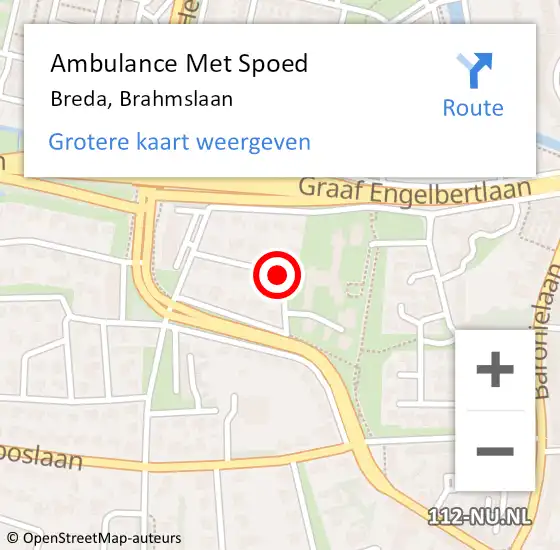 Locatie op kaart van de 112 melding: Ambulance Met Spoed Naar Breda, Brahmslaan op 18 juli 2018 07:34