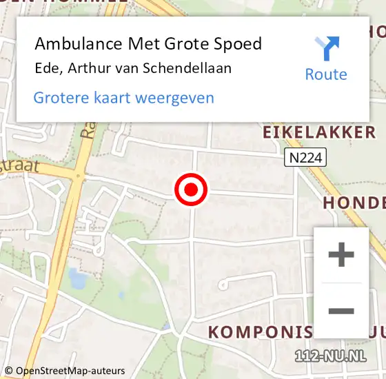 Locatie op kaart van de 112 melding: Ambulance Met Grote Spoed Naar Ede, Arthur van Schendellaan op 18 juli 2018 08:19