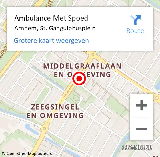 Locatie op kaart van de 112 melding: Ambulance Met Spoed Naar Arnhem, St. Gangulphusplein op 18 juli 2018 08:19