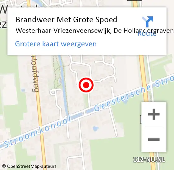 Locatie op kaart van de 112 melding: Brandweer Met Grote Spoed Naar Westerhaar-Vriezenveensewijk, De Hollandergraven op 18 juli 2018 08:49