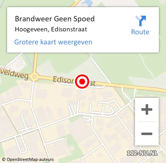 Locatie op kaart van de 112 melding: Brandweer Geen Spoed Naar Hoogeveen, Edisonstraat op 18 juli 2018 09:08