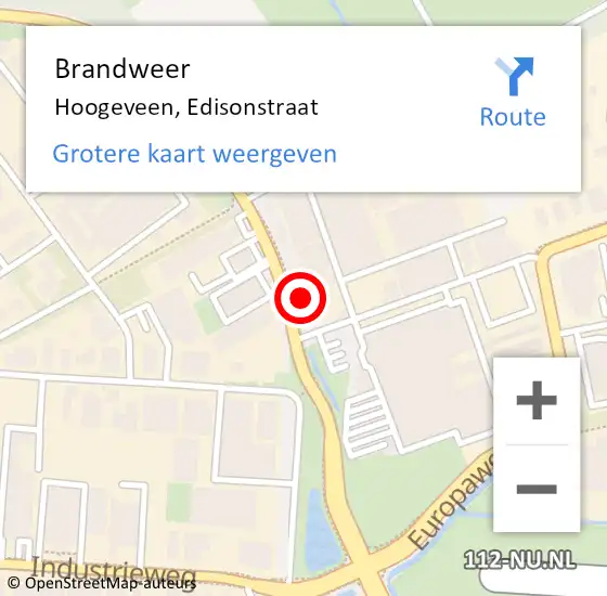 Locatie op kaart van de 112 melding: Brandweer Hoogeveen, Edisonstraat op 18 juli 2018 09:18