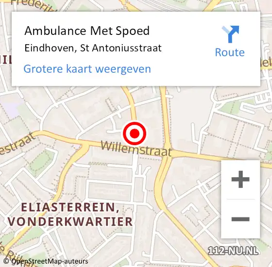 Locatie op kaart van de 112 melding: Ambulance Met Spoed Naar Eindhoven, St Antoniusstraat op 18 juli 2018 09:40