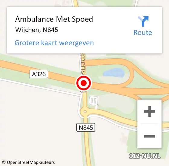 Locatie op kaart van de 112 melding: Ambulance Met Spoed Naar Wijchen, N845 op 18 juli 2018 10:00