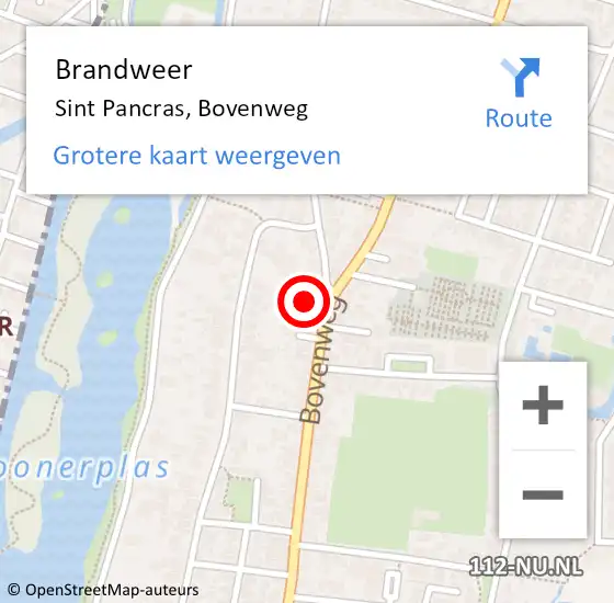 Locatie op kaart van de 112 melding: Brandweer Sint Pancras, Bovenweg op 24 september 2013 09:22