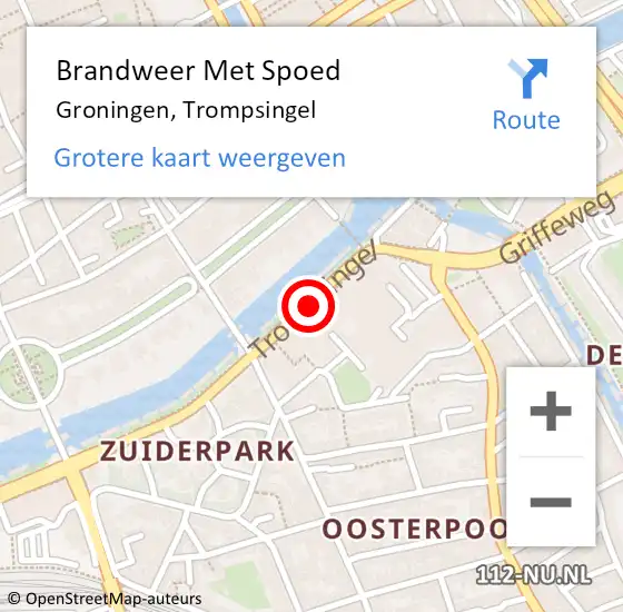 Locatie op kaart van de 112 melding: Brandweer Met Spoed Naar Groningen, Trompsingel op 18 juli 2018 10:47