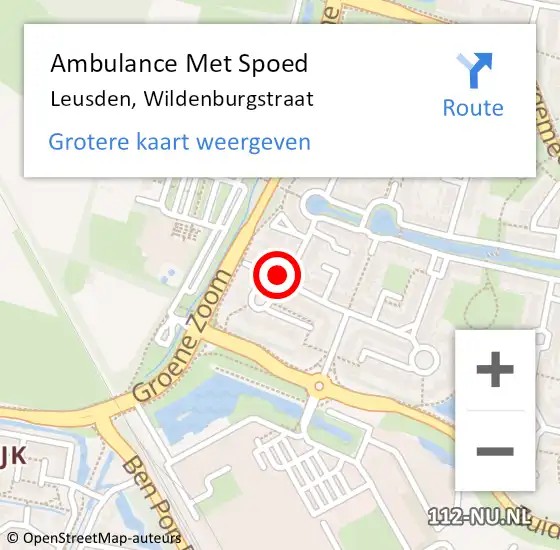 Locatie op kaart van de 112 melding: Ambulance Met Spoed Naar Leusden, Wildenburgstraat op 18 juli 2018 10:48