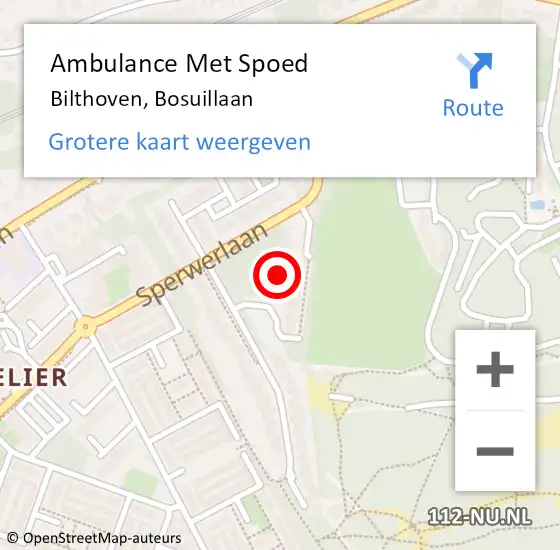 Locatie op kaart van de 112 melding: Ambulance Met Spoed Naar Bilthoven, Bosuillaan op 18 juli 2018 10:56