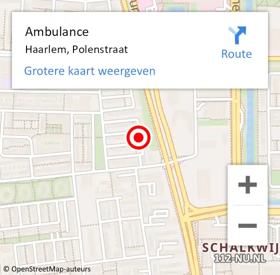 Locatie op kaart van de 112 melding: Ambulance Haarlem, Polenstraat op 18 juli 2018 10:58