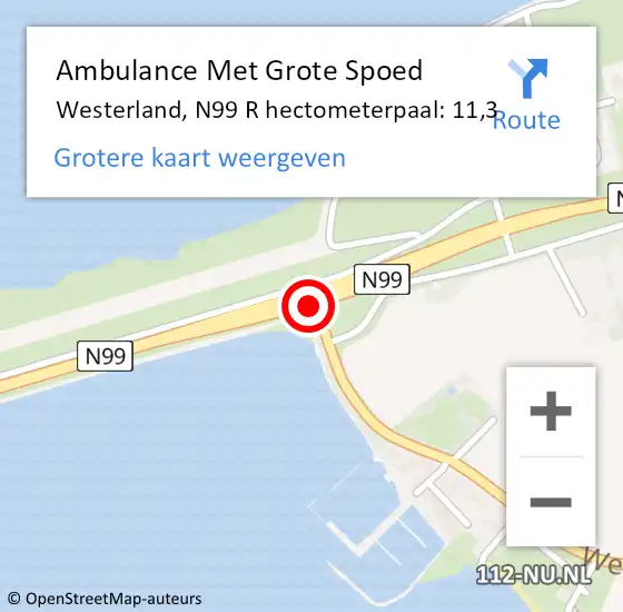 Locatie op kaart van de 112 melding: Ambulance Met Grote Spoed Naar Westerland, N99 R hectometerpaal: 11,3 op 3 maart 2014 11:26