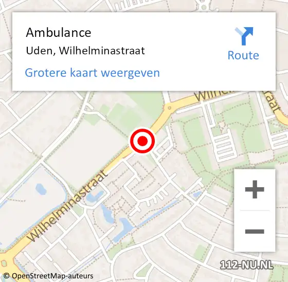 Locatie op kaart van de 112 melding: Ambulance Uden, Wilhelminastraat op 18 juli 2018 11:15
