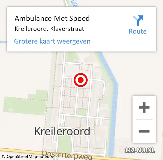 Locatie op kaart van de 112 melding: Ambulance Met Spoed Naar Kreileroord, Klaverstraat op 18 juli 2018 11:31