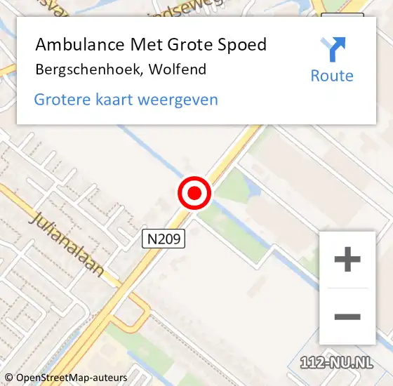 Locatie op kaart van de 112 melding: Ambulance Met Grote Spoed Naar Bergschenhoek, Wolfend op 18 juli 2018 11:32