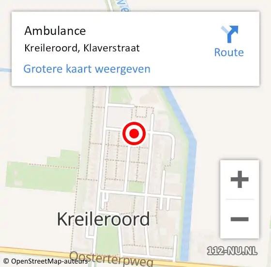 Locatie op kaart van de 112 melding: Ambulance Kreileroord, Klaverstraat op 18 juli 2018 11:33