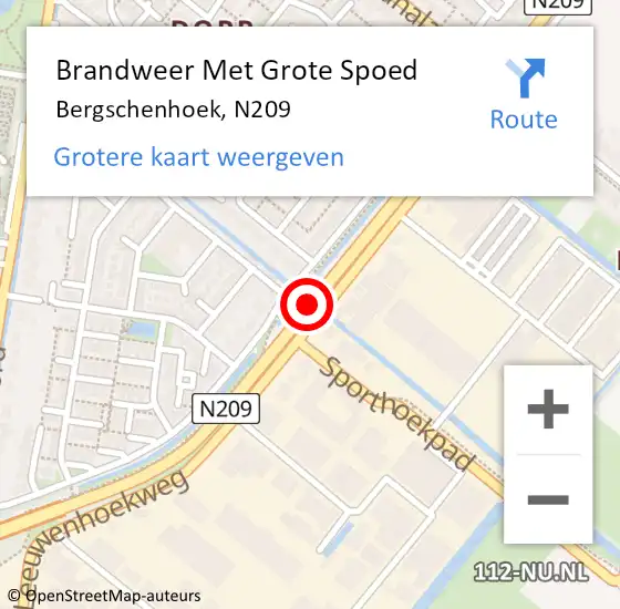 Locatie op kaart van de 112 melding: Brandweer Met Grote Spoed Naar Bergschenhoek, N209 op 18 juli 2018 11:33