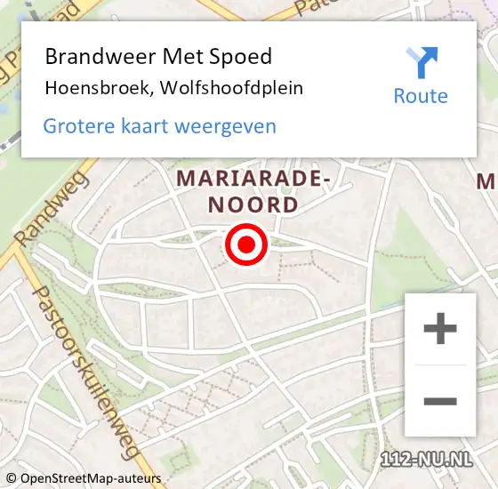 Locatie op kaart van de 112 melding: Brandweer Met Spoed Naar Hoensbroek, Wolfshoofdplein op 18 juli 2018 11:43